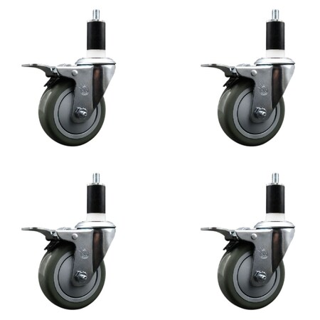 Service Caster 4'' SS Gray Poly Swivel 1-3/8'' Expanding Stem Caster Set Total Lock Brake, 4PK SCC-SSEXTTL20S414-PPUB-138-4